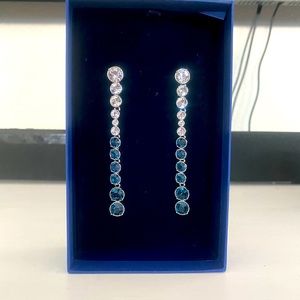 Swarovski Dangle Earrings - blue and white crystal